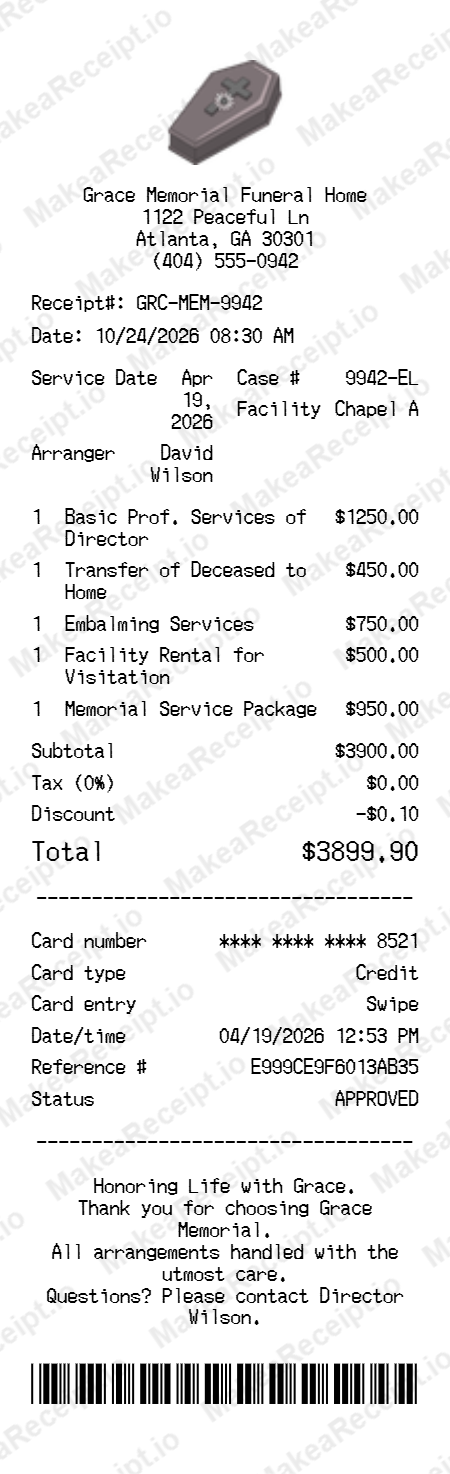 Funeral Home Receipt