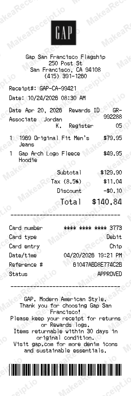 Gap Receipt
