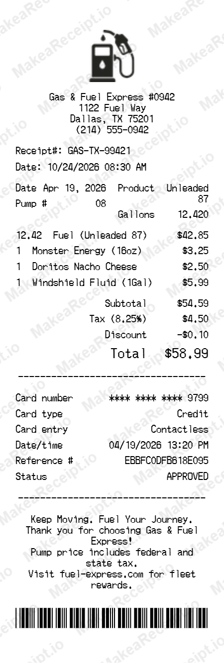 Gas Station Receipt