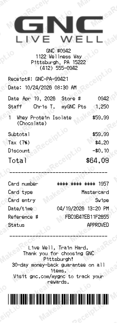GNC Receipt