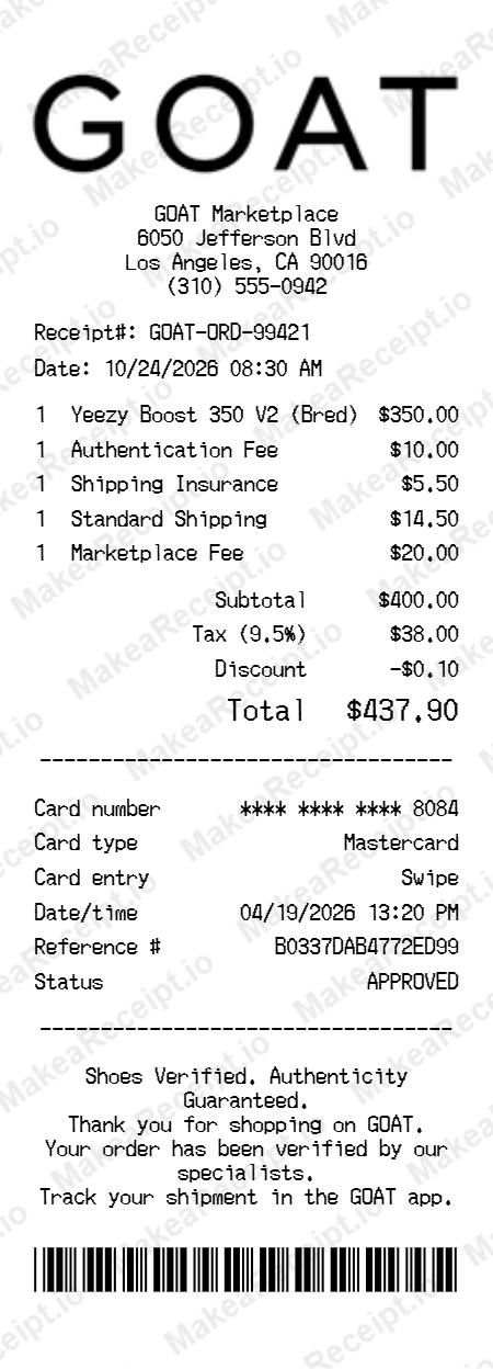 GOAT Receipt