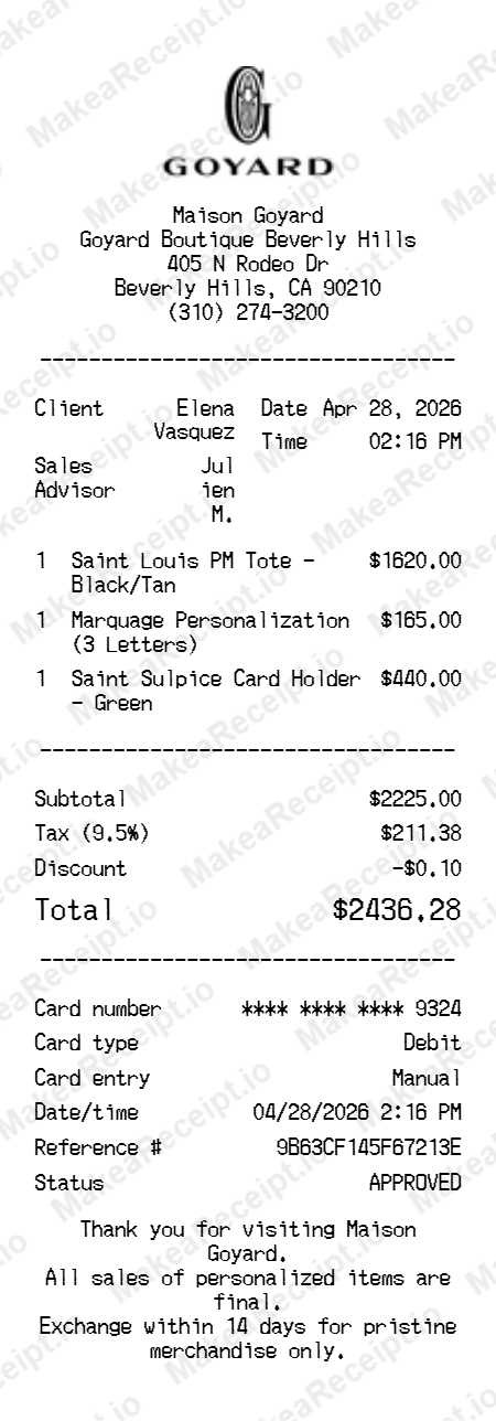 Goyard Receipt