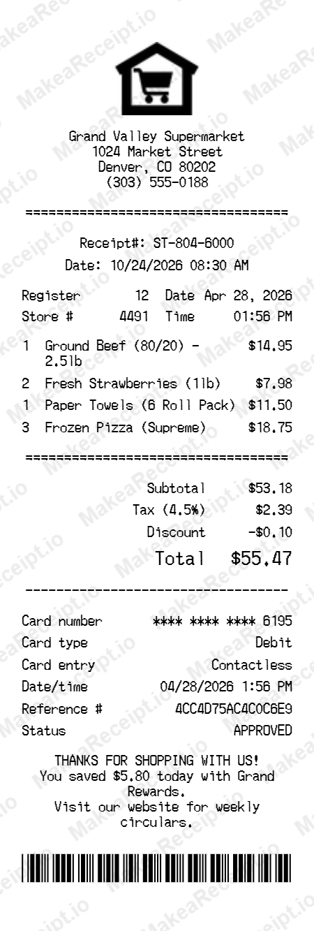 Grocery Store Receipt