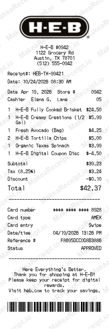 H-E-B Receipt