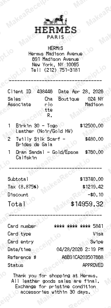 Hermes Receipt