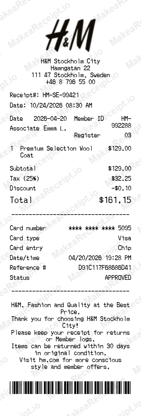 H&M Receipt