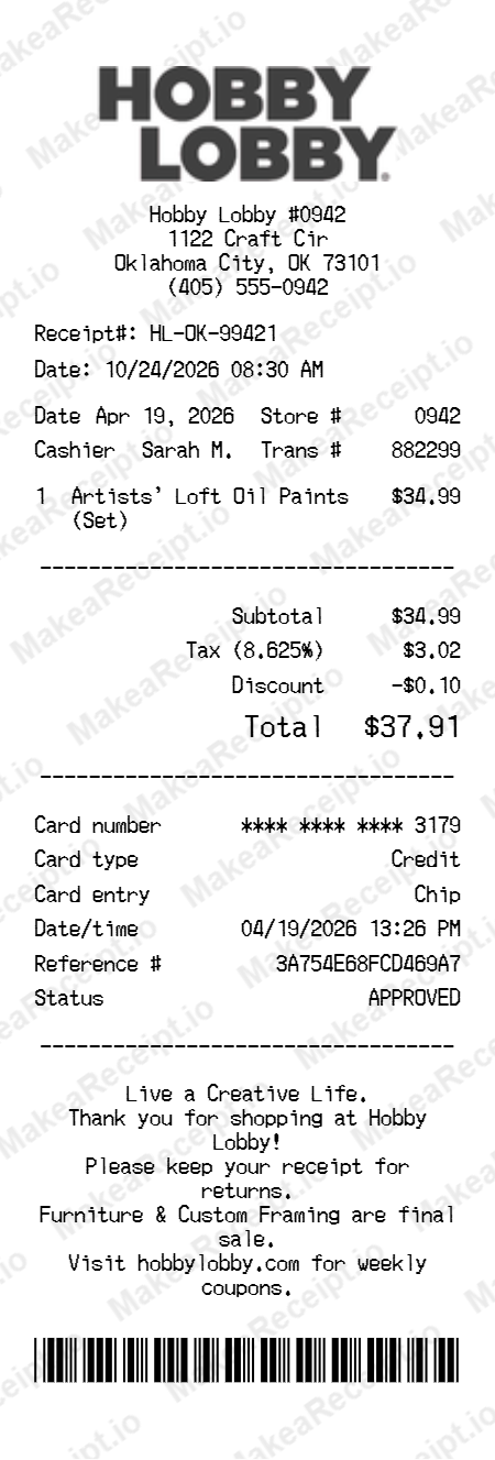 Hobby Lobby Receipt