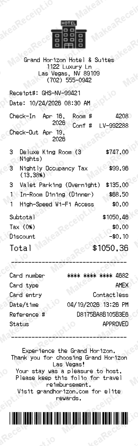 Hotel Stay Receipt