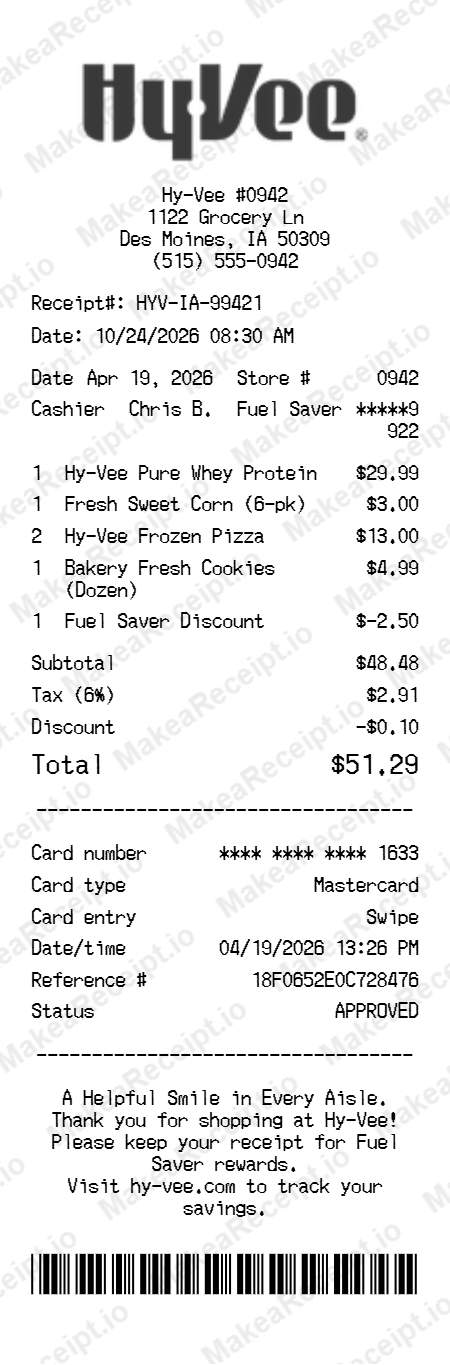 Hy-Vee Receipt