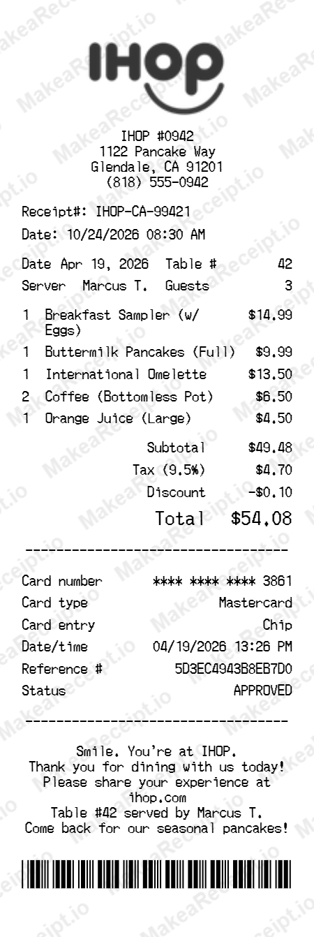 IHOP Receipt