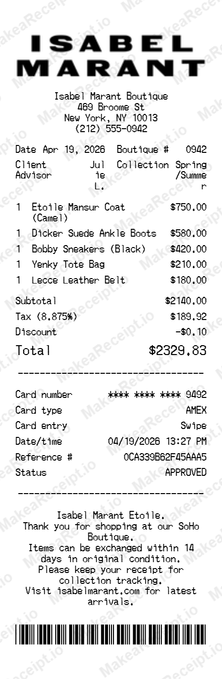Isabel Marant Receipt