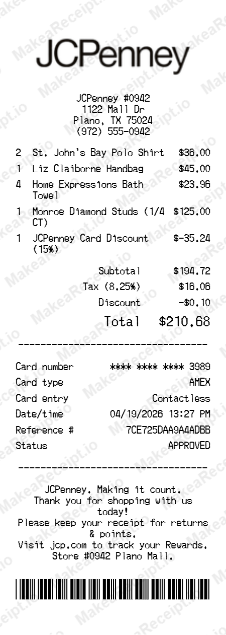JCPenney Receipt