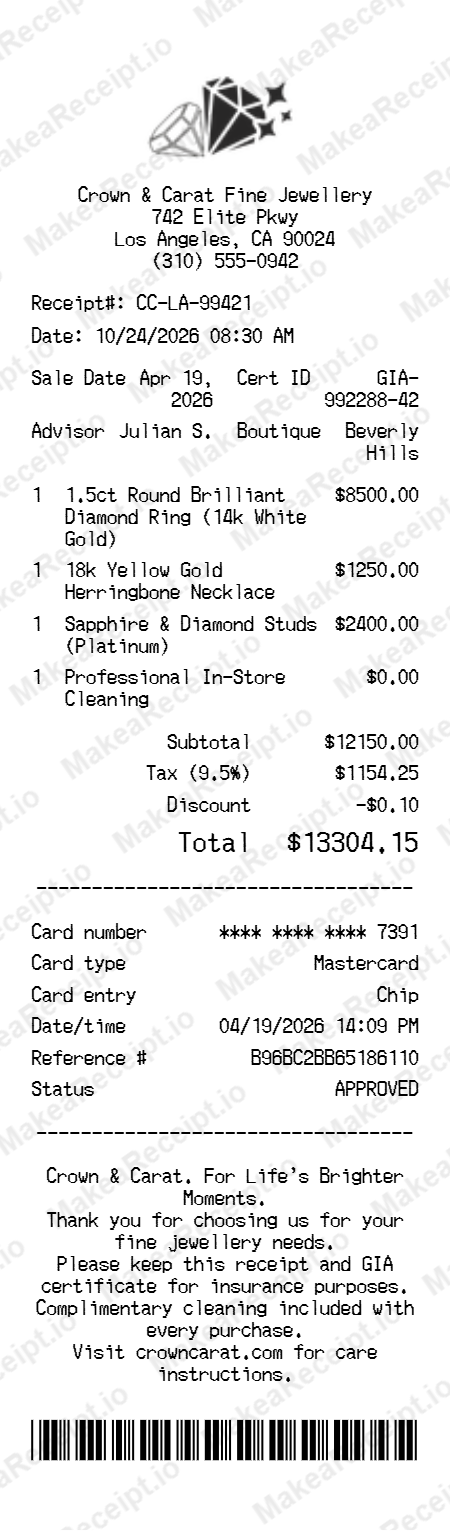 Jewellery Receipt