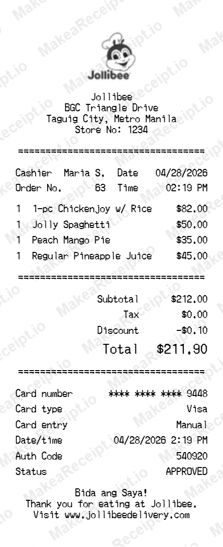 Jollibee Receipt