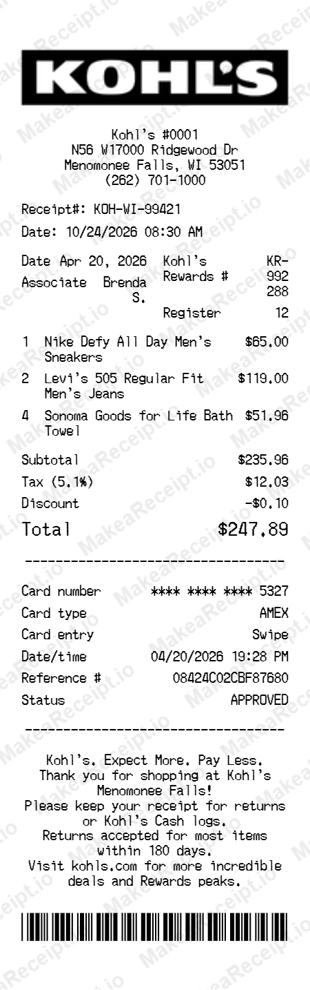 Kohls Receipt