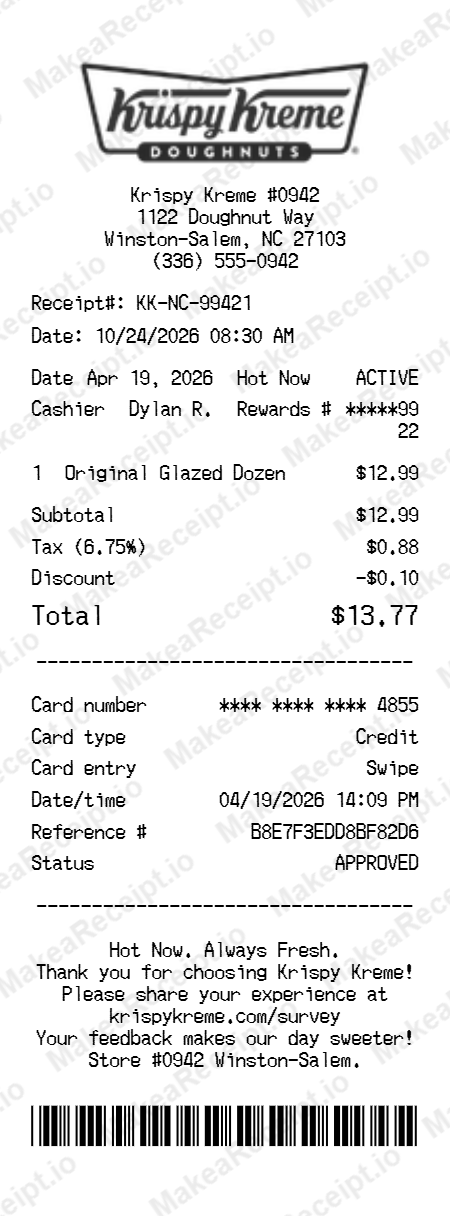 Krispy Kreme Receipt