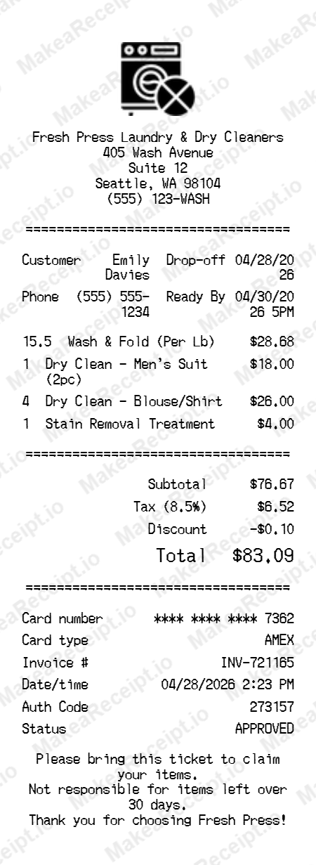 Laundry Receipt