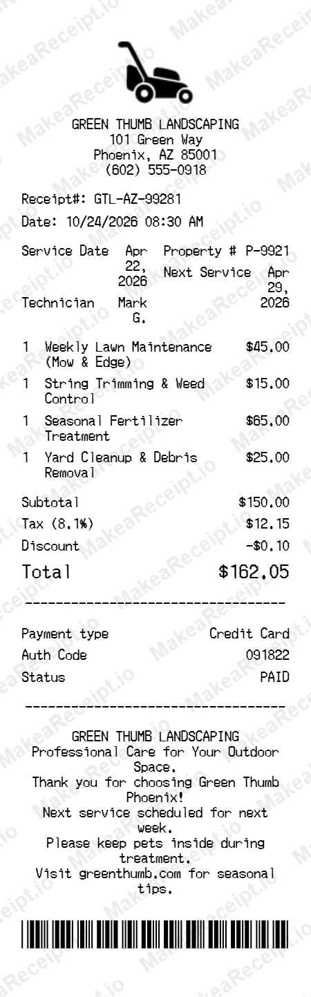 Lawn Care Receipt
