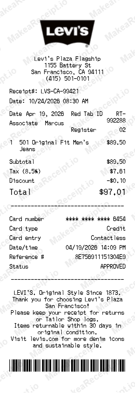 Levis Receipt