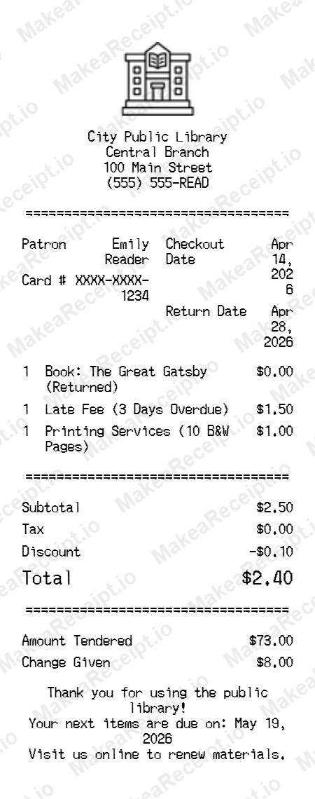Library Receipt