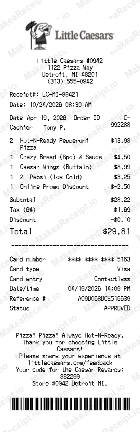 Little Caesars Receipt