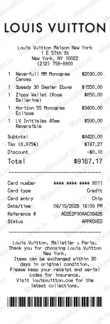 Louis Vuitton Receipt