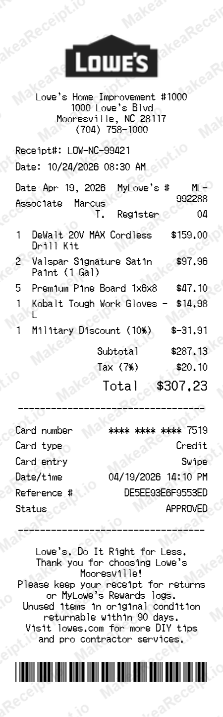 Lowes Receipt