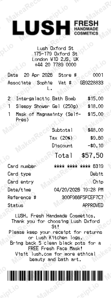 Lush Receipt