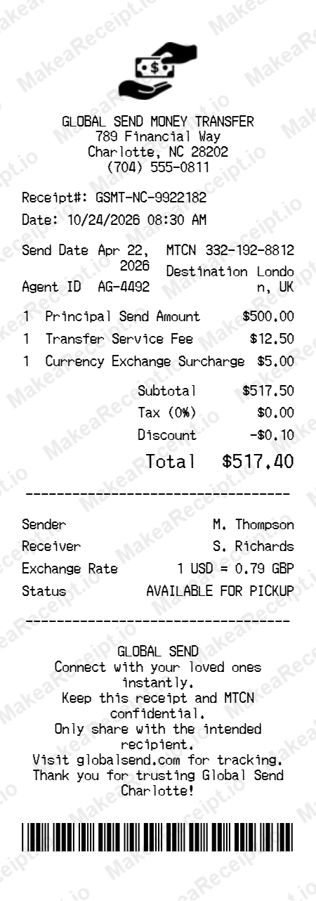 Money Transfer Receipt