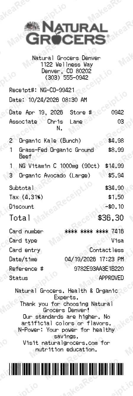Natural Grocers Receipt