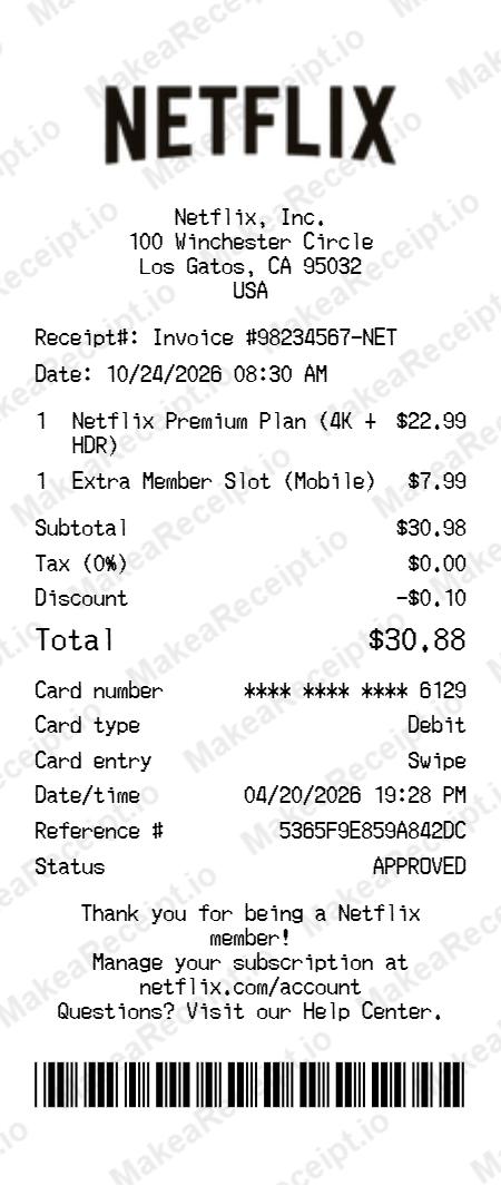 Netflix Receipt
