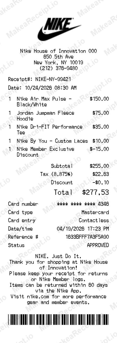 Nike Receipt