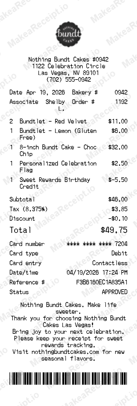 Nothing Bundt Cakes Receipt