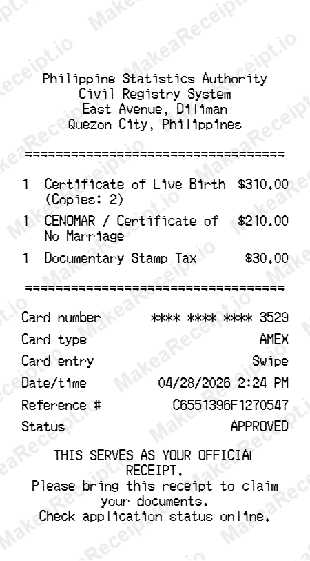 NSO Receipt