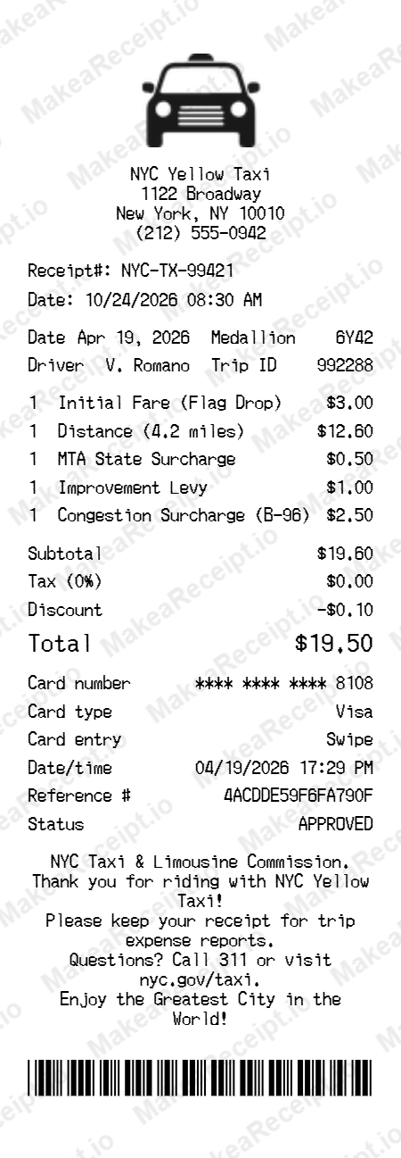 NYC Taxi Receipt