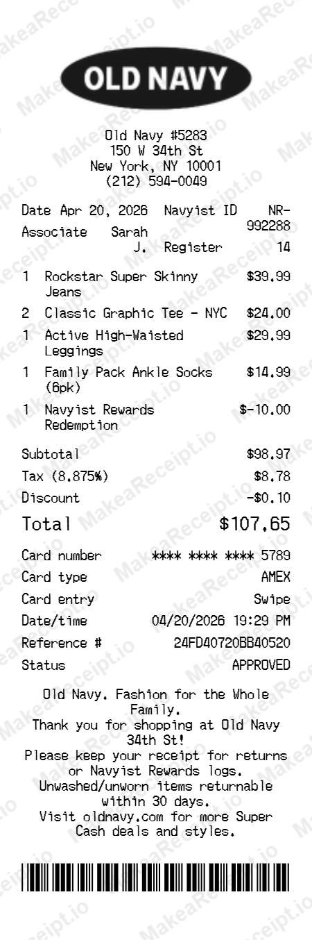 Old Navy Receipt