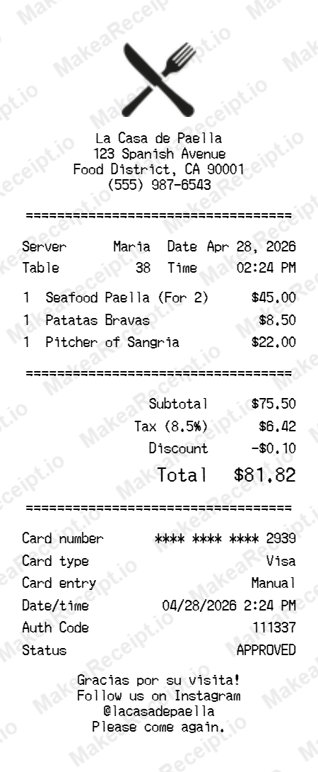 Paella Receipt