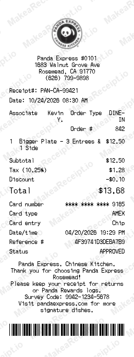 Panda Express Receipt