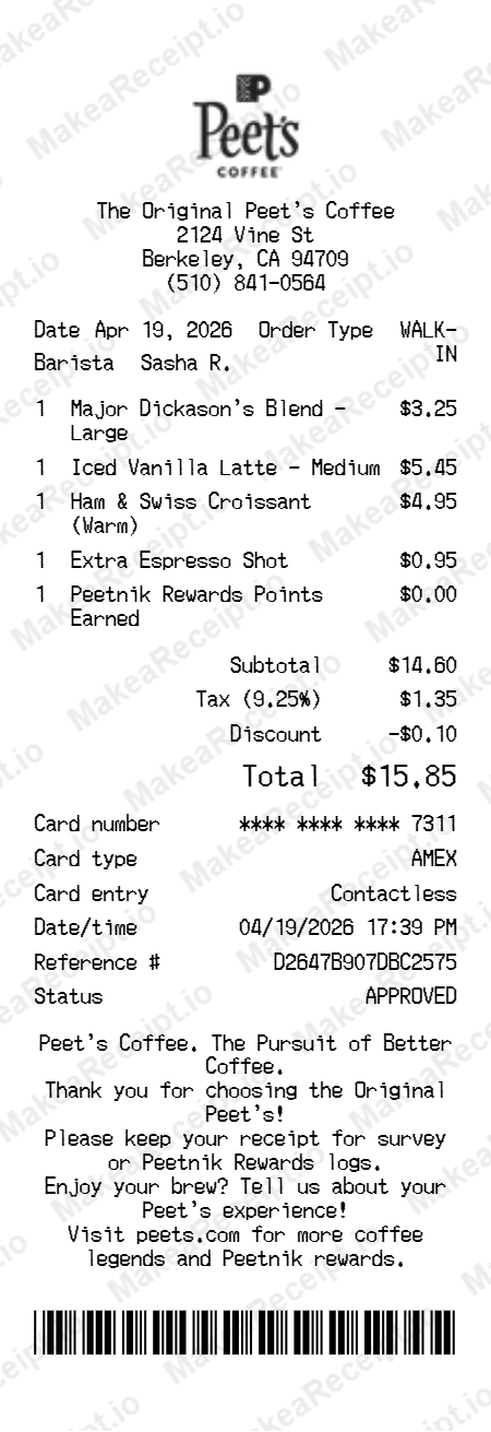Peets Receipt