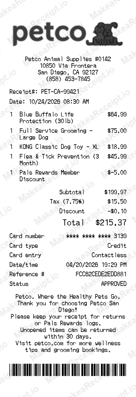Petco Receipt