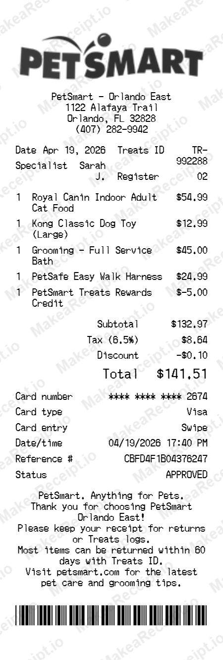 PetSmart Receipt