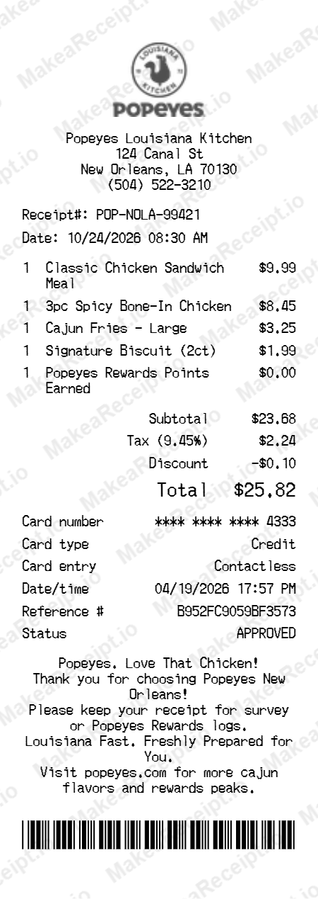 Popeyes Receipt