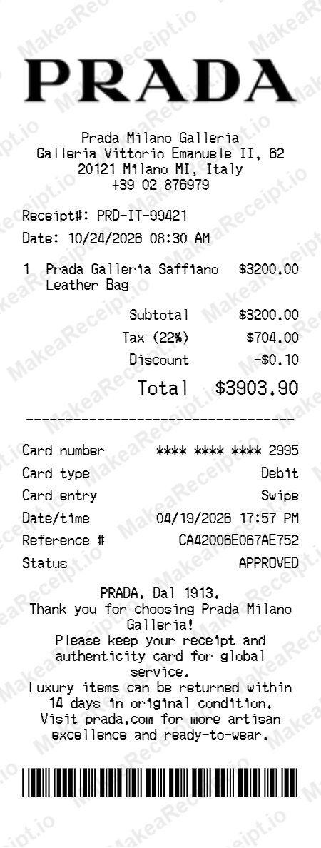 Prada Receipt