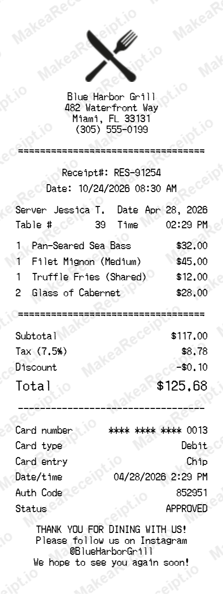 Restaurant Receipt