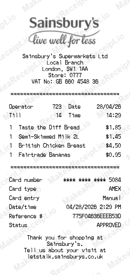 Sainsburys Receipt