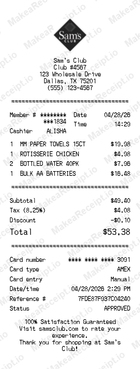 Sams Receipt