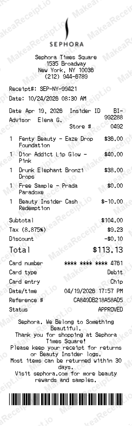 Sephora Receipt