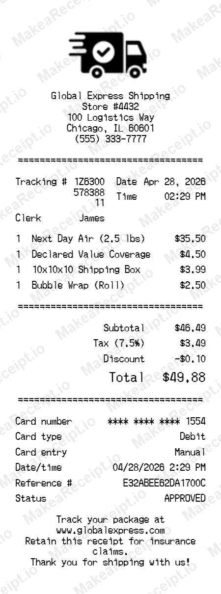 Shipment Receipt