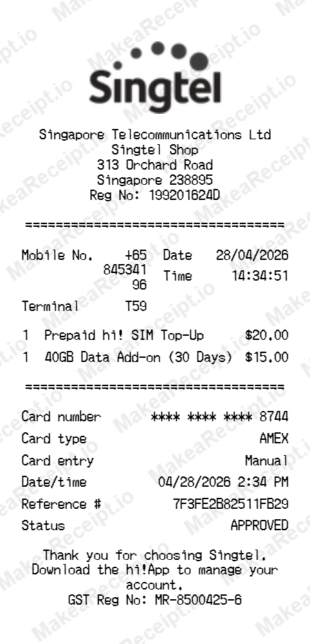 Singtel Receipt