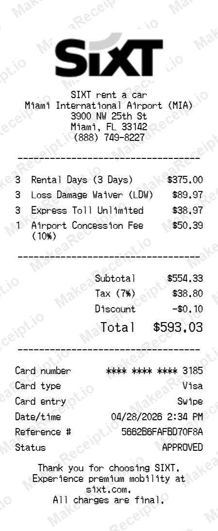 Sixt Rental Receipt